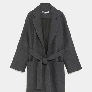NWT Zara Grey Manteco Wool Belt Oversize Coat S